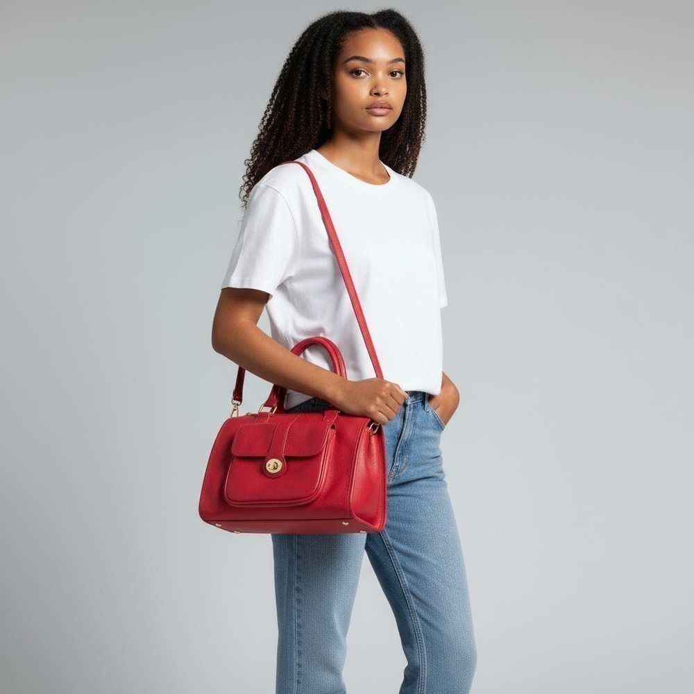 Ora Delphine Kelly Red Satchel Handbag Crossbody #208 - Picture 2 of 12